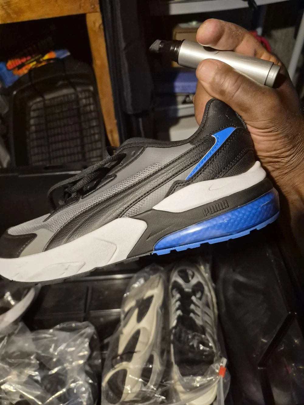 Puma Men's Black Gray and Blue Athletic Sneakers